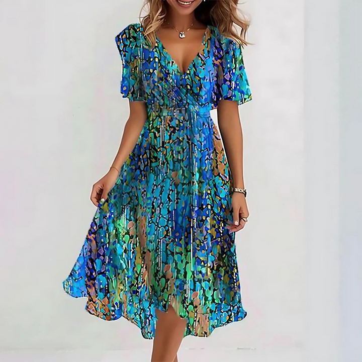 Azure™ | Elegant Short Sleeve Midi Dress