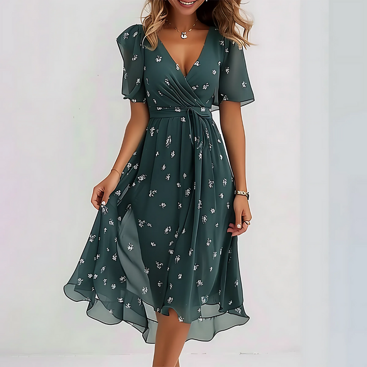 Azure™ | Elegant Short Sleeve Midi Dress